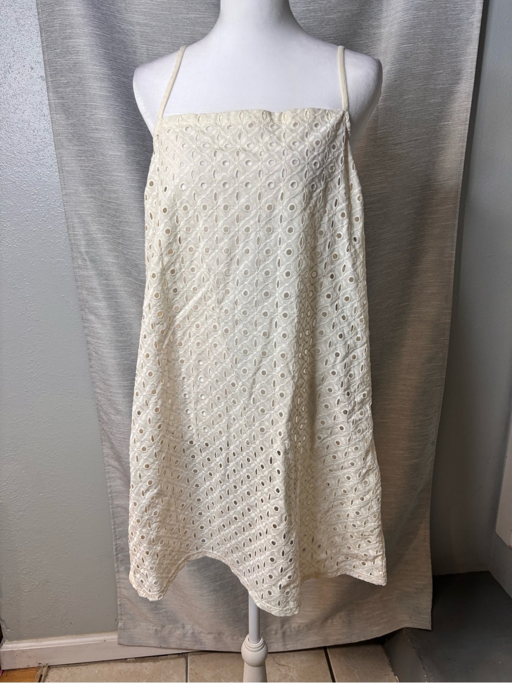 Cream Eyelet A-Line Skirt with Spaghetti Straps